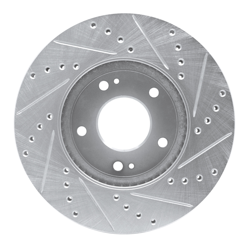 Kia Rondo Brake Rotor (1) - Front Left - R1 Concepts - Drilled & Slotted - Silver - `07-`10